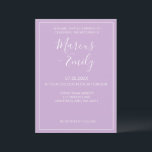 Convite Casamento Mínimo Moderno e Púrpura Branca<br><div class="desc">O convite para o casamento bonito,  moderno,  minimalista e moderno apresenta um fundo pastel púrpura macio (2022 coleciona "Orchid Bloom" de Pantone) com blocos de texto personalizáveis brancos em fontes modernas</div>