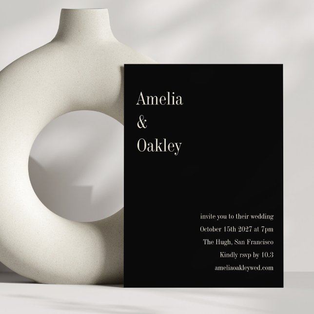 Convite Casamento Mínimo Negra Elegante Na moda Moderno (Criador carregado)