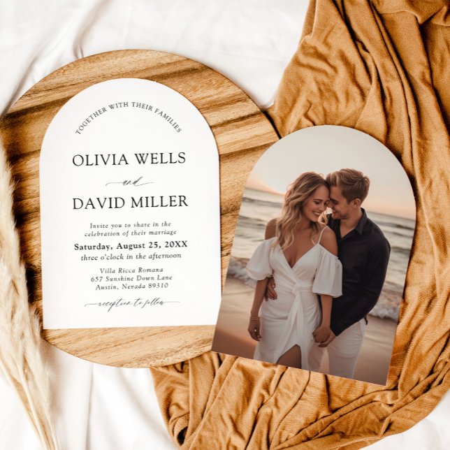 Convite Casamento Mínimo Negro e Branco Moderno Archado (Criador carregado)