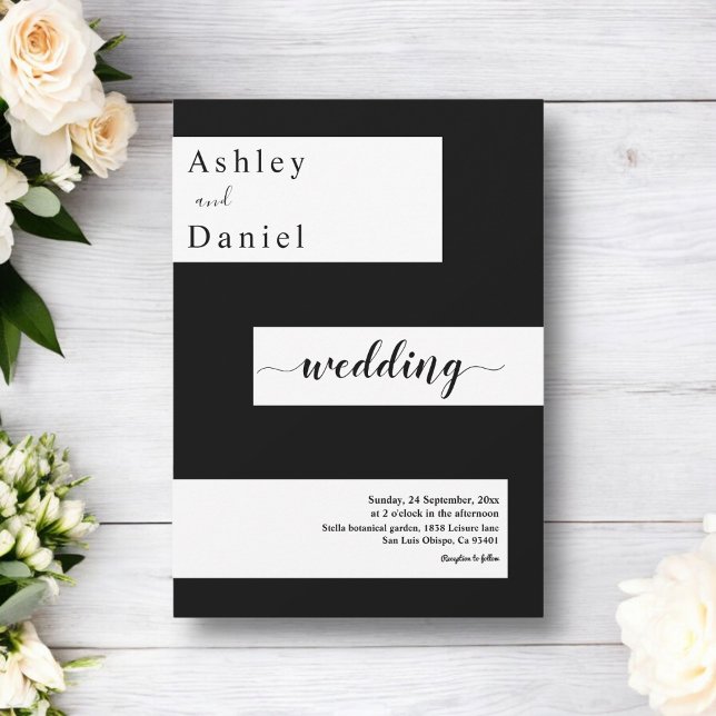 Convite Casamento Mínimo Negro E Branco Moderno Elegante (Criador carregado)