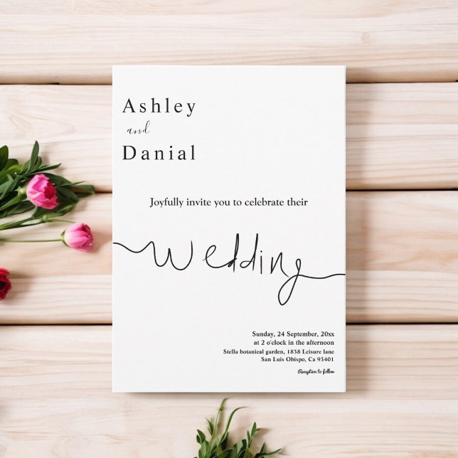 Convite Casamento Mínimo Negro E Branco Moderno Elegante (Criador carregado)