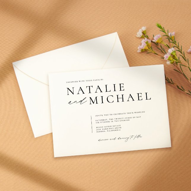 Convite Casamento Mínimo Negro e Branco Quadrado Simples (Criador carregado)