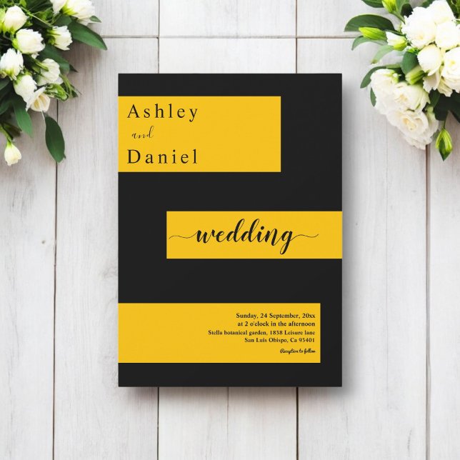Convite Casamento Mínimo Negro E Dourado Moderno E Elegant (Criador carregado)