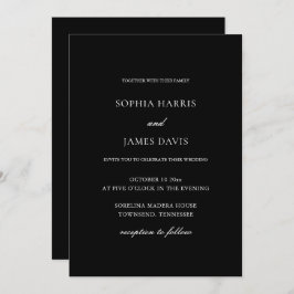 Convite Casamento Mínimo Negro Elegante Tudo em Um