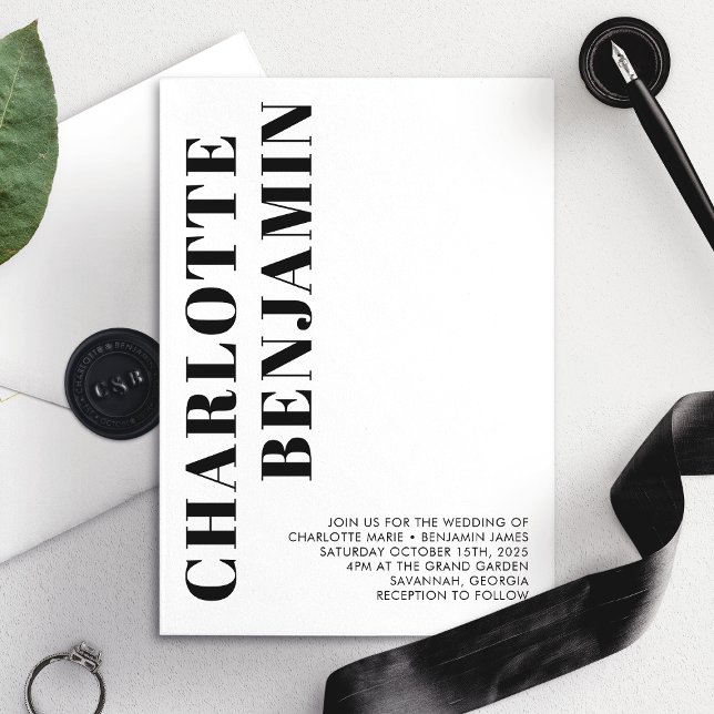 Convite Casamento Mínimo Preto-Bravo E Branco Moderno (Criador carregado)