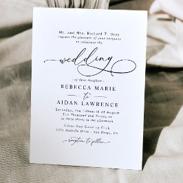 Convite Casamento Mínimo Preto e Branco de Script Elegante