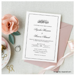 Convite Casamento Mínimo Preto-Na moda com Script Muslim