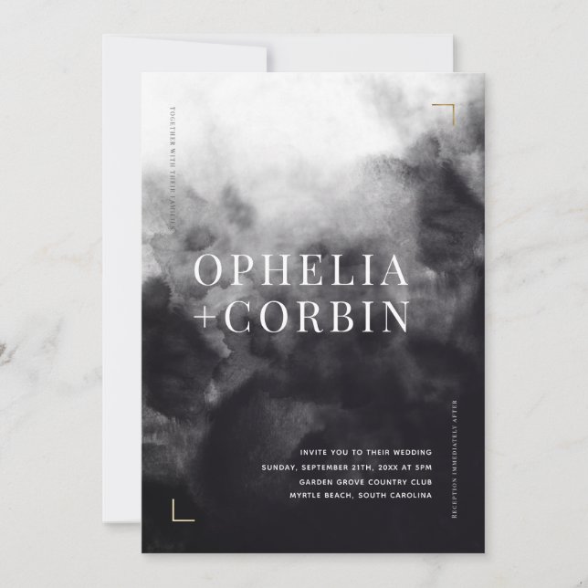 Convite Casamento Mínimo Preto-Negro-Fumo (Frente)