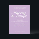 Convite Casamento Mínimo Puro e Branco Moderno<br><div class="desc">O convite para o casamento bonito,  moderno,  minimalista e moderno apresenta um fundo pastel púrpura macio (2022 coleciona "Orchid Bloom" de Pantone) com blocos de texto personalizáveis brancos em fontes modernas</div>