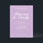 Convite Casamento Mínimo Puro e Branco Moderno<br><div class="desc">O convite para o casamento bonito,  moderno,  minimalista e moderno apresenta um fundo pastel púrpura macio (2022 coleciona "Orchid Bloom" de Pantone) com blocos de texto personalizáveis brancos em fontes modernas</div>