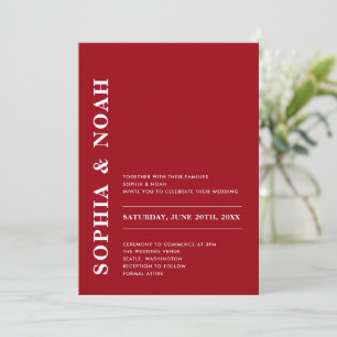 Convite Casamento Mínimo Romântico Vermelho e Branco Moder