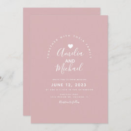 Convite Casamento Mínimo Simples de Coração Rosa