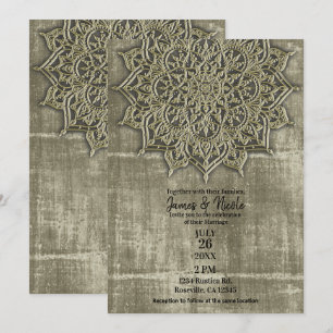 Convite Casamento Mínimo Tereno Russo Tan Mandala
