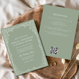 Convite Casamento Mínimo Verde do Sage do Código QR