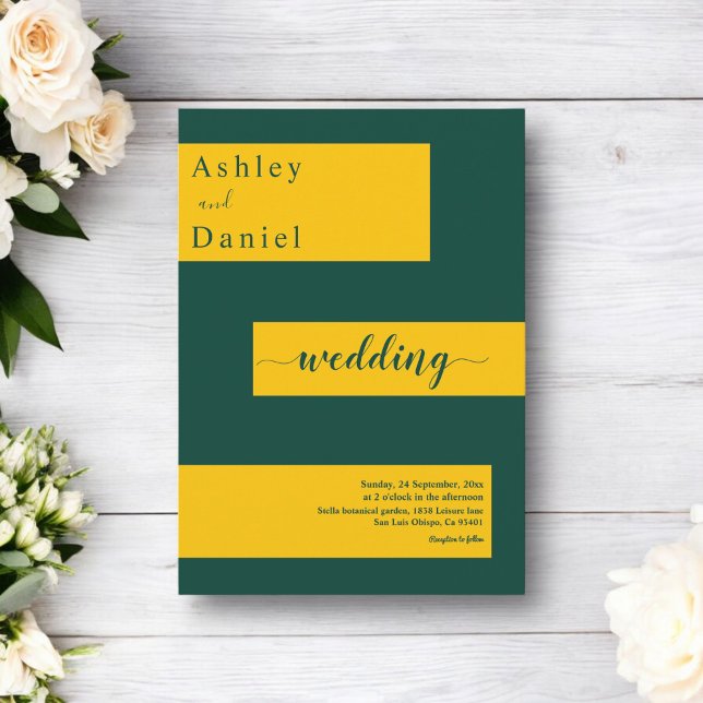 Convite Casamento Mínimo Verde E Dourado Moderno E Elegant (Criador carregado)