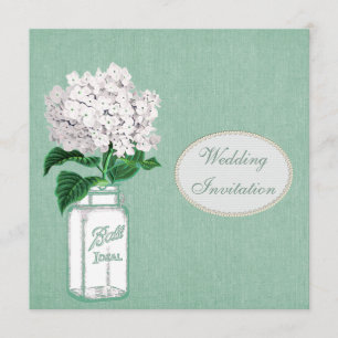 Convite Casamento Mint Burlap, Mason Jar & Hydrangea
