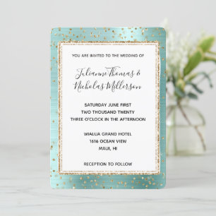 Convite Casamento Mint Glam Dourado Sparkle Confetti