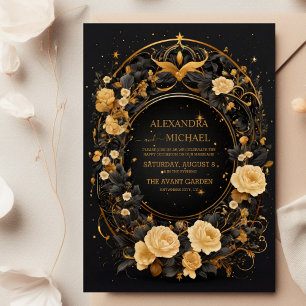 Convite Casamento Místico Celestial Preto e Dourado