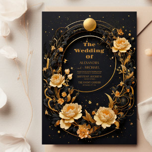 Convite Casamento Místico Celestial Preto e Dourado