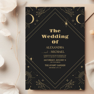 Convite Casamento Místico Celestial Preto e Dourado