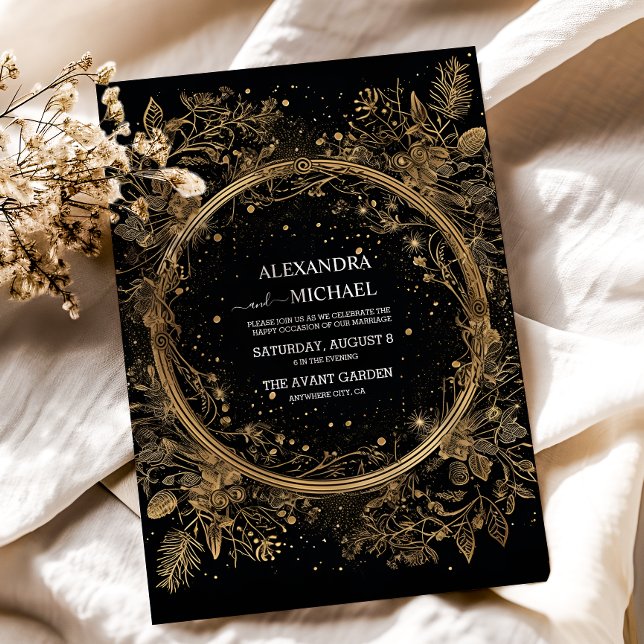 Convite Casamento Místico Celestial Preto e Dourado (Criador carregado)