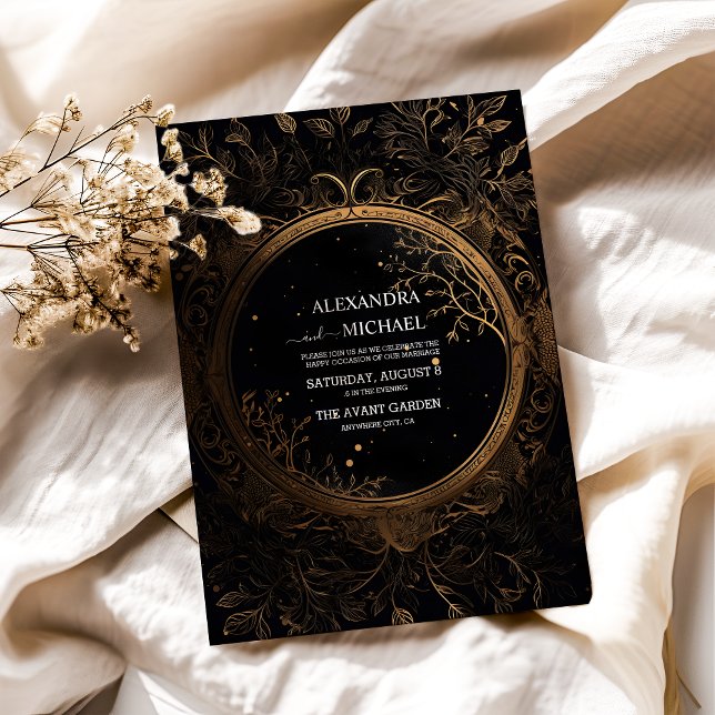 Convite Casamento Místico Celestial Preto e Dourado (Criador carregado)