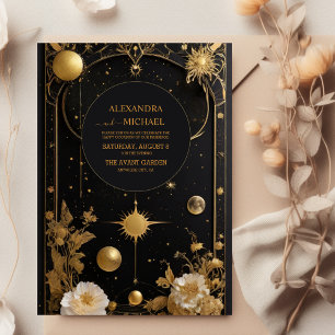 Convite Casamento Místico da Lua Celestial Dourada