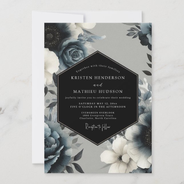 Convite Casamento Místico de Inverno Azul-Marinho (Frente)