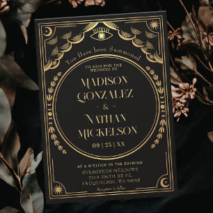 Convite Casamento Místico Elegante Dourado Tarot Gothic