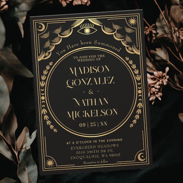 Convite Casamento Místico Elegante Dourado Tarot Gothic (Criador carregado)