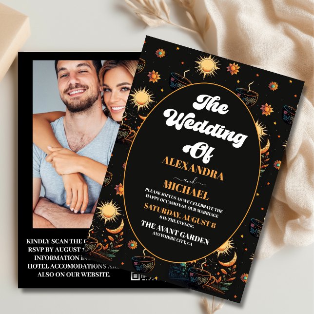 Convite Casamento Místico Preto Dourado Estrelas Celestiai (Criador carregado)