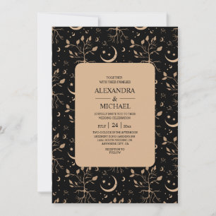 Convite Casamento Místico Preto e Branco Estrelas Celestia