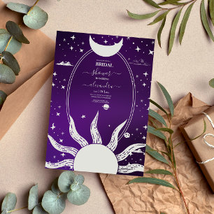 Convite Casamento Místico Roxo e Prata Sol Lua