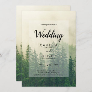 Convite Casamento Misty Green Forest Pine Trees