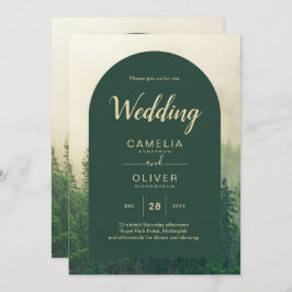 Convite Casamento Misty Green Forest Pine Trees