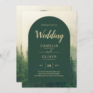 Convite Casamento Misty Green Forest Pine Trees