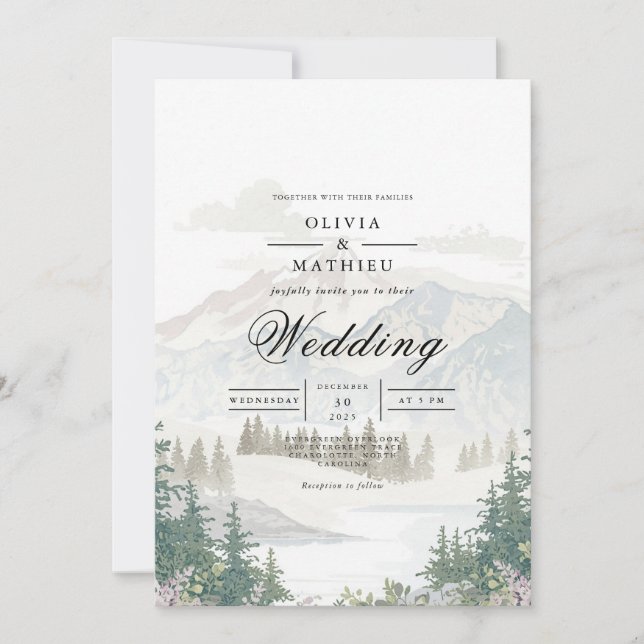 Convite Casamento Misty Mountain Landscape (Frente)