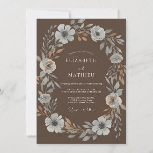 Convite Casamento Mocha Silver Wreath