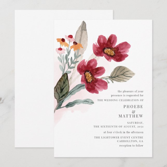 Convite Casamento Modern Rustic Bloom (Frente/Verso)