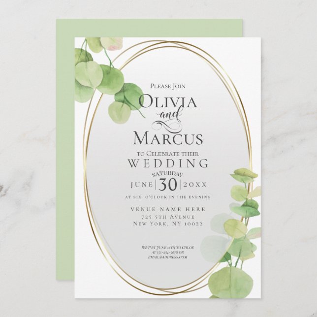 Convite Casamento | Modern Springtime Eucalyptus (Frente/Verso)