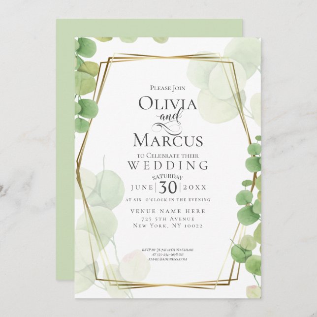 Convite CASAMENTO | Modern Springtime Eucalyptus (Frente/Verso)