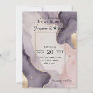 Convite Casamento Modernista em Aquarela com Folha de Ouro