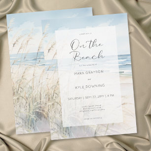 Convite Casamento Moderno à Beira-Mar com Aquarela
