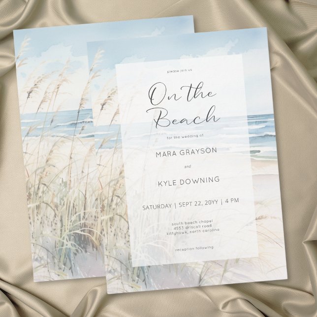 Convite Casamento Moderno à Beira-Mar com Aquarela (Modern Seaside Watercolor On the Beach Wedding Invitation)
