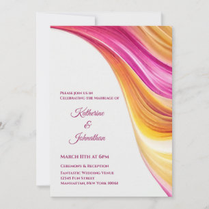 Convite Casamento Moderno - Abstrato cor-de-rosa Amarelo-