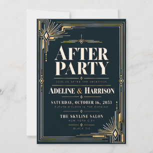 Convite Casamento Moderno Art Deco Meia-Noite Preta Depois