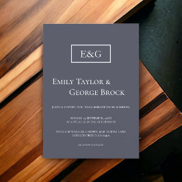 Convite Casamento Moderno Azul do Monograma Simples Elegan