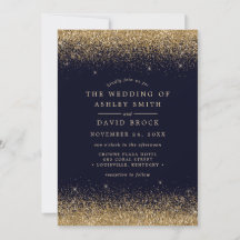 Casamento Moderno Azul Naval Confete Dourado