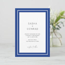 Convite Casamento Moderno Azul Safira com Borda Ousada