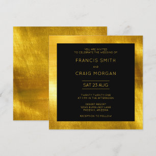 Convite Casamento Moderno Black and Faux Gold Foil